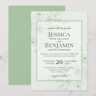 Elegant Sage Green Boho Chic Floral Wedding Invitation