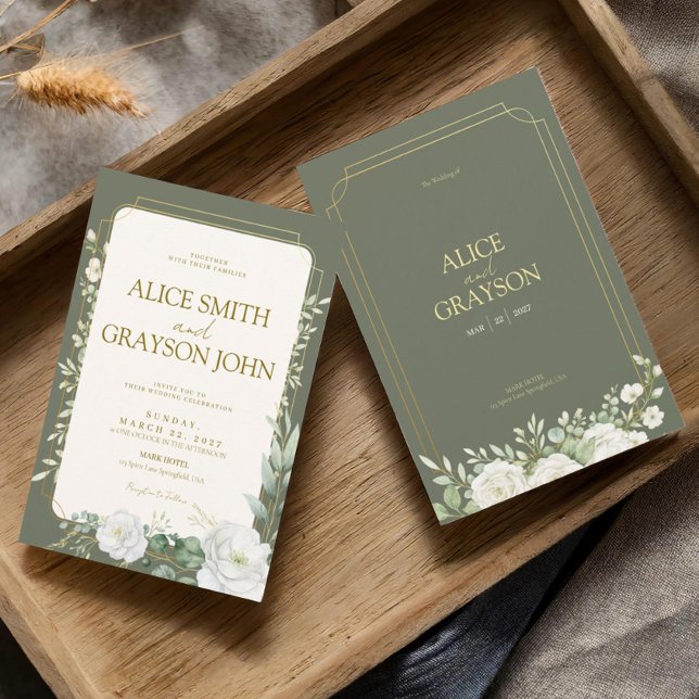 Elegant Sage Green Boho Floral Modern Wedding  Invitation (Creator Uploaded)
