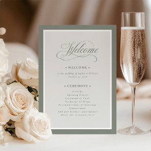 Elegant Sage Green Border   Luxe Wedding Welcome Programme