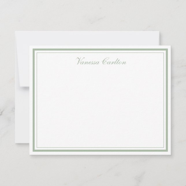 Elegant Sage Green Border Personalised Name Card (Front)
