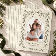 Elegant Sage Green Botanical Bow Family Photo