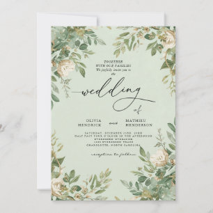 Elegant Sage Green Botanical Floral Wedding Invitation