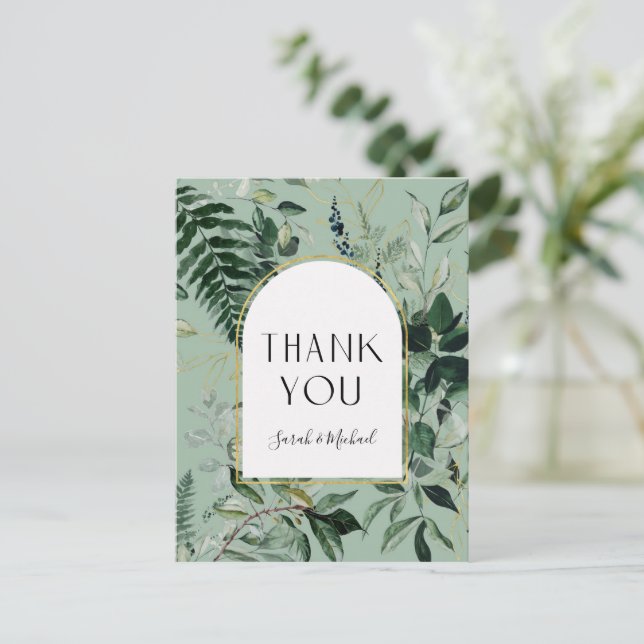 Elegant Sage Green Botanical foliage thank you Postcard (Standing Front)
