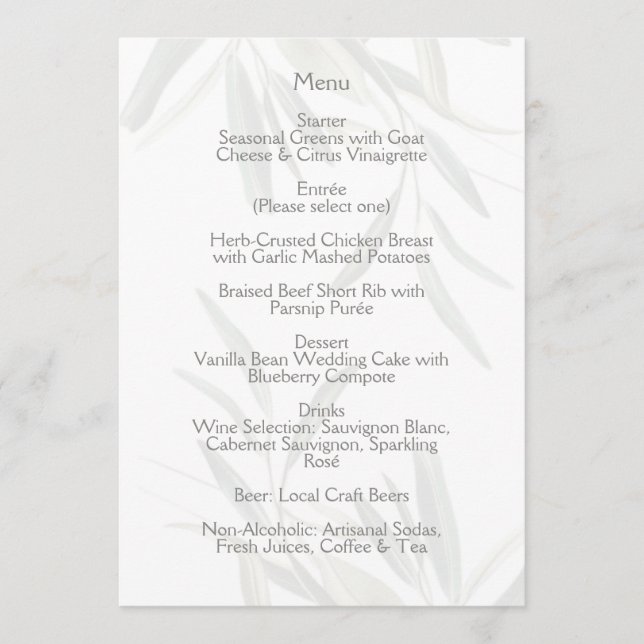 Elegant Sage Green Botanical  Menu (Front)