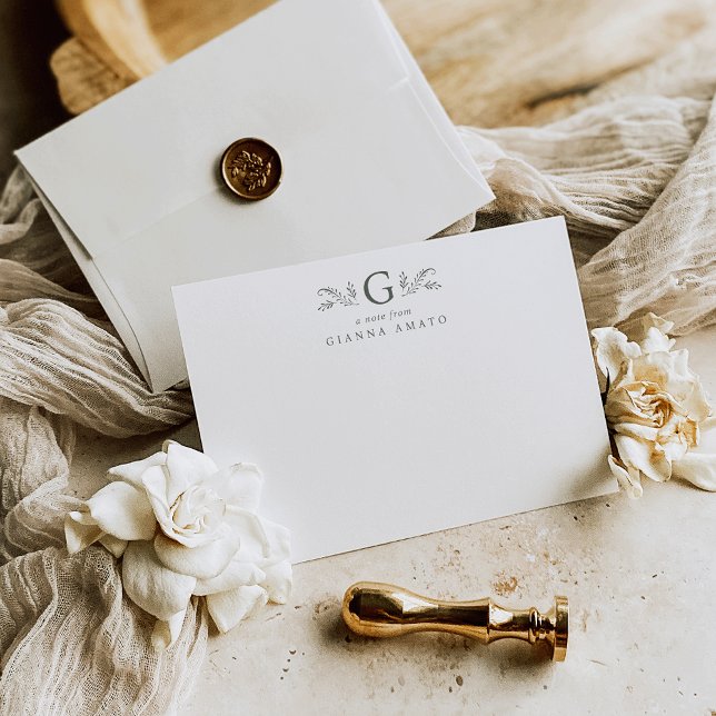 Elegant Sage Green Botanical Monogram & Name Card (Creator Uploaded)