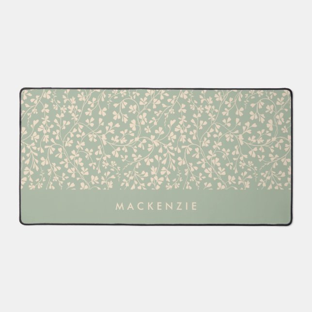Elegant Sage Green Botanical Personalised Desk Mat (Front)
