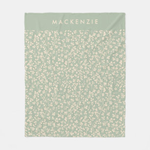 Elegant Sage Green Botanical Personalised Fleece Blanket