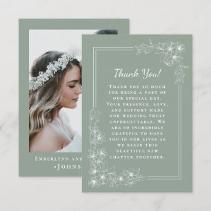 Elegant Sage Green Botanical Photo Wedding Thank You Card