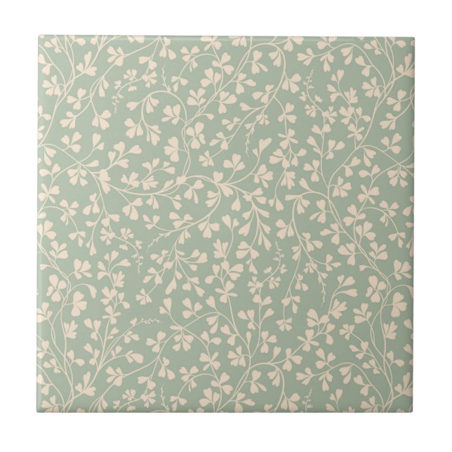 Elegant Sage Green Botanical Tile (Front)