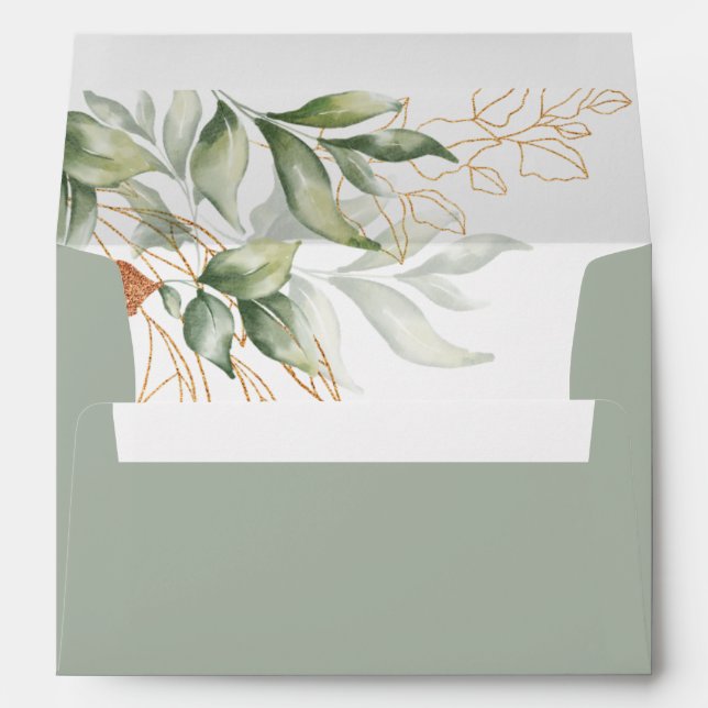 Elegant Sage Green Botanical Watercolor Wedding Envelope (Back (Bottom))