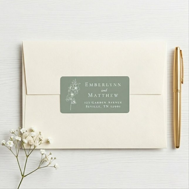 Elegant Sage Green Botanical Wedding Address Label (Elegant Sage Green Botanical Wedding Address Label)