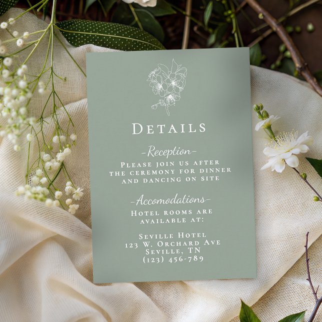 Elegant Sage Green Botanical Wedding Details Enclosure Card (Elegant Sage Green Botanical Wedding Details Enclosure Card)