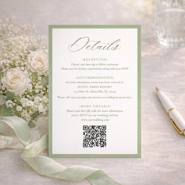 Elegant Sage Green Botanical Wedding Details Enclosure Card (Creator Uploaded)