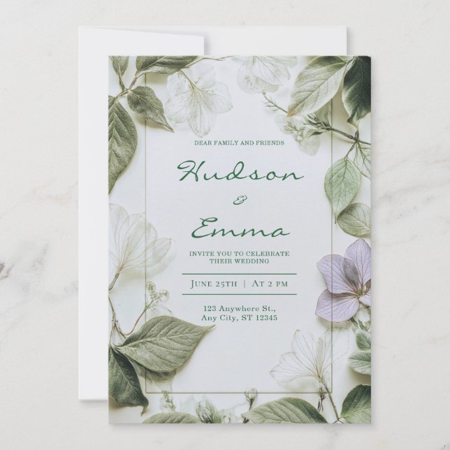 Elegant Sage Green Botanical Wedding Invitation (Front)