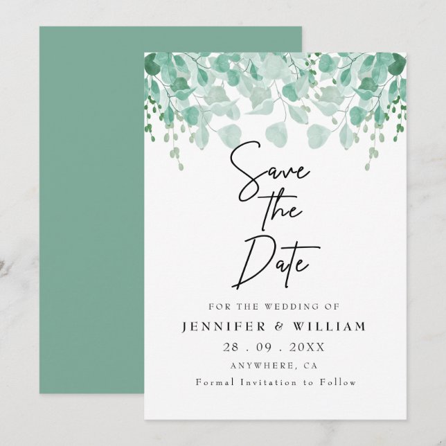 Elegant Sage Green Botanical Wedding Save the Date Invitation (Front/Back)
