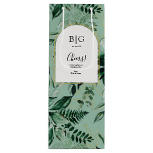 Elegant Sage Green Botanical wedding wine Wine Gift Bag