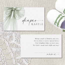 Elegant Sage Green Bow Baby Shower Diaper Raffle Enclosure Card
