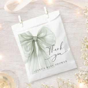 Elegant Sage Green Bow Baby Shower Thank You Favour Bags