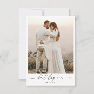 Elegant Sage Green Bow Monogram Photo Wedding Thank You Card