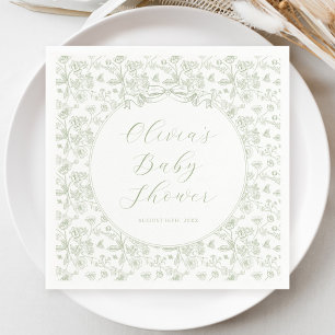 Elegant Sage Green Bow Vintage Floral Baby Shower Napkin