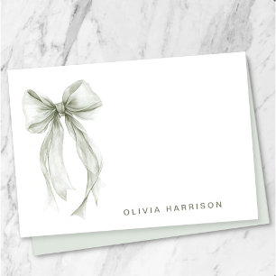 Elegant Sage Green Bow Watercolor Monogram Card