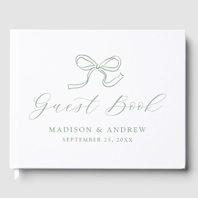 Elegant Sage Green Bow Wedding Guest Book (Front)
