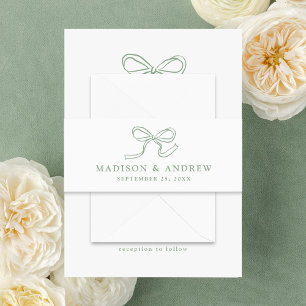 Elegant Sage Green Bow Wedding Invitation Belly Band