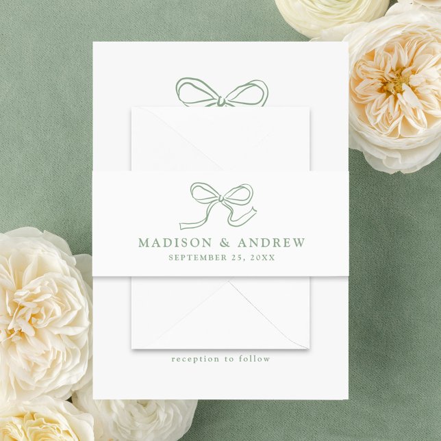 Elegant Sage Green Bow Wedding Invitation Belly Band (Creator Uploaded)