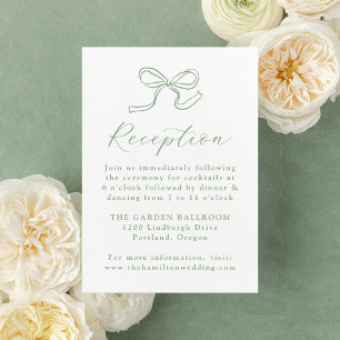 Elegant Sage Green Bow Wedding Reception Enclosure Card