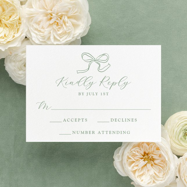 Elegant Sage Green Bow Wedding RSVP Card (Creator Uploaded)