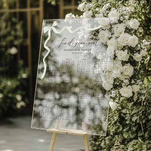 Elegant Sage Green Bow Wedding Seating Acrylic Sign