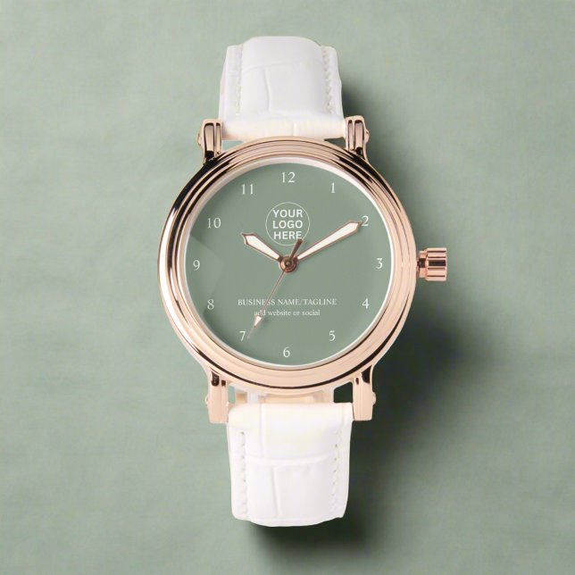 Elegant Sage Green Branded Company Logo Text Watch (Creator Uploaded)