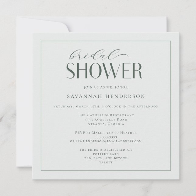 Elegant Sage Green Bridal Shower Classic Invitation (Front)