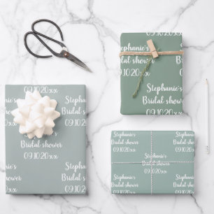 Elegant Sage Green Bride Bridal Shower Wrapping Paper Sheet