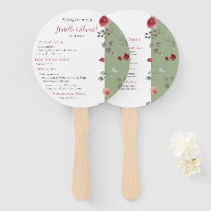 Elegant Sage Green Burgundy Roses Wedding Ceremony Hand Fan