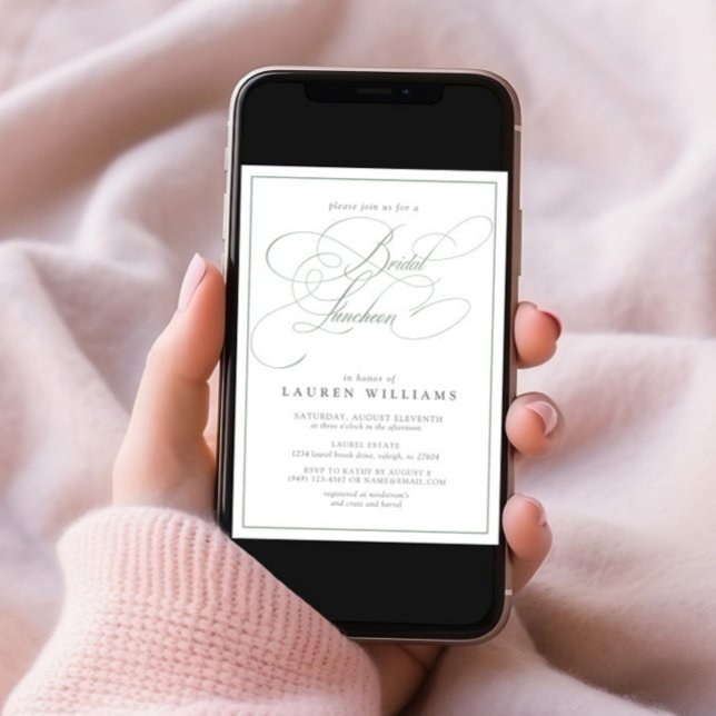 Elegant Sage Green Calligraphy Bridal Luncheon Invitation (Creator Uploaded)