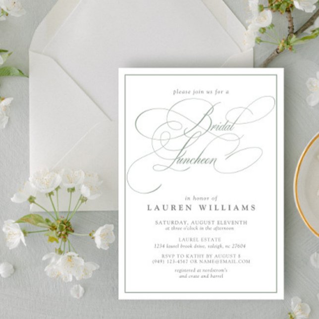 Elegant Sage Green Calligraphy Bridal Luncheon Invitation (Creator Uploaded)