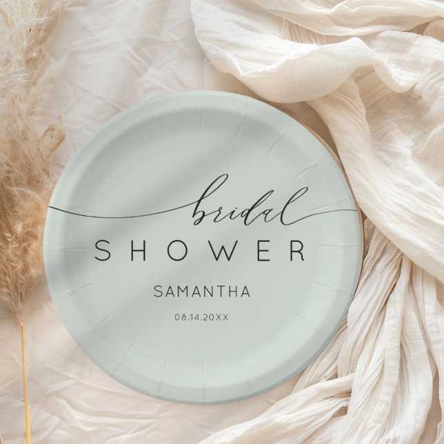 Elegant Sage green Calligraphy Bridal Shower Paper Plate (Creator Uploaded)