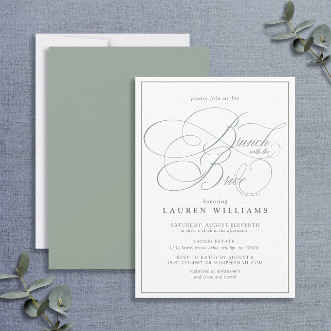 Elegant Sage Green Calligraphy Brunch With Bride Invitation (Creator Uploaded)