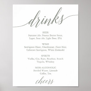 Elegant Sage Green Calligraphy Drink Menu Sign
