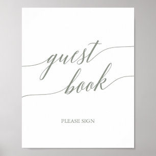 Elegant Sage Green Calligraphy Guest Book Sign