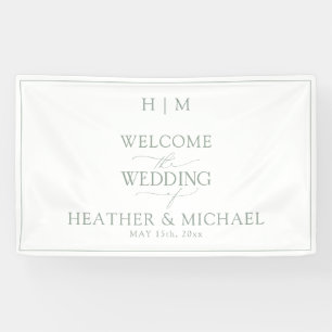 Elegant Sage Green Calligraphy Monogram Banner