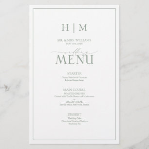 Elegant Sage Green Calligraphy Monogram Menu