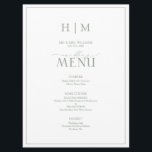 Elegant Sage Green Calligraphy Monogram Wedding Menu<br><div class="desc">Planning a wedding can be a stressful process, but don't let the menus be one of your worries. Introducing the Elegant Sage Green Calligraphy Monogram Wedding Menu. This modern, formal, yet elegant menu will have all eyes on the table! Guests will marvel at the 6.5"x 8.75" menu that features a...</div>