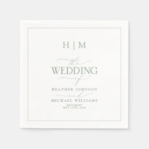 Elegant Sage Green Calligraphy Monogram Wedding Napkin