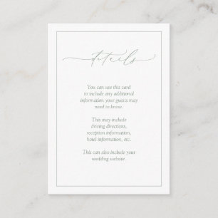 Elegant Sage Green Calligraphy Wedding Details Enclosure Card