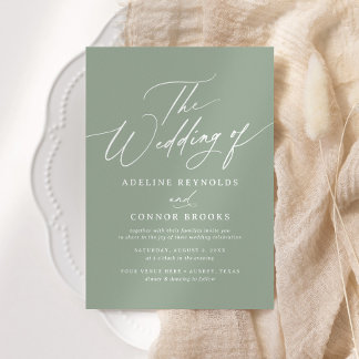Elegant Sage Green Calligraphy Wedding Invitation