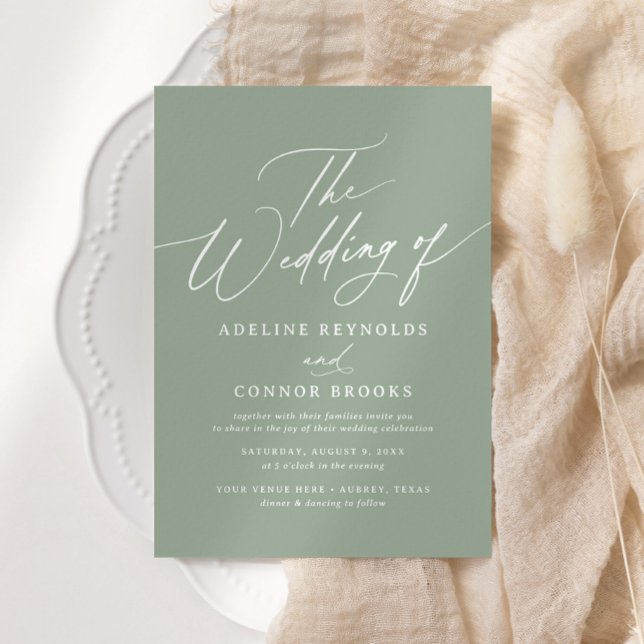 Elegant Sage Green Calligraphy Wedding Invitation (Creator Uploaded)