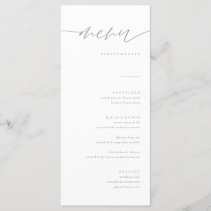 Elegant Sage Green Calligraphy Wedding Menu Cards
