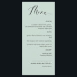 Elegant Sage Green Calligraphy Wedding / Reception Menu<br><div class="desc">Elegant sage green wedding or dinner reception Menu card. Contemporary, simple and elegant design with beautiful modern hand written calligraphy. Front and back background colour in sage green tone. Ability to change both front and / or back background colour by selecting "customise further". Design available in a variety of colour...</div>